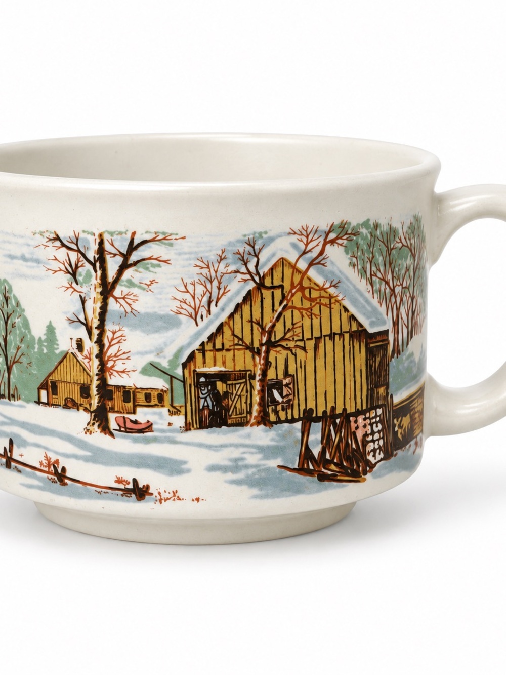 Vintage Korea Winter Farm Scene Ceramic Soup Mug